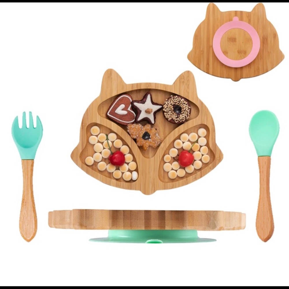 Bamboo Fox Dish Set ~ Mint Green ~ Brand New!